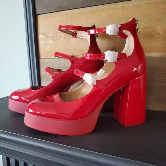 Steve Madden Mary Jane Chunky High Heels 3 Buckle Pumps Fashion Shoes Women 9.5M - Picture 3 of 11